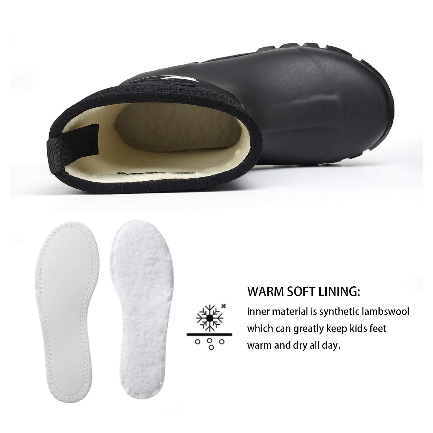 **Kids Waterproof Neoprene Winter Snow Boots - 100% Waterproof Rubber Boots for Boys & Girls, Warm Lined for Fishing, Hunting, Rain & Snow Play**