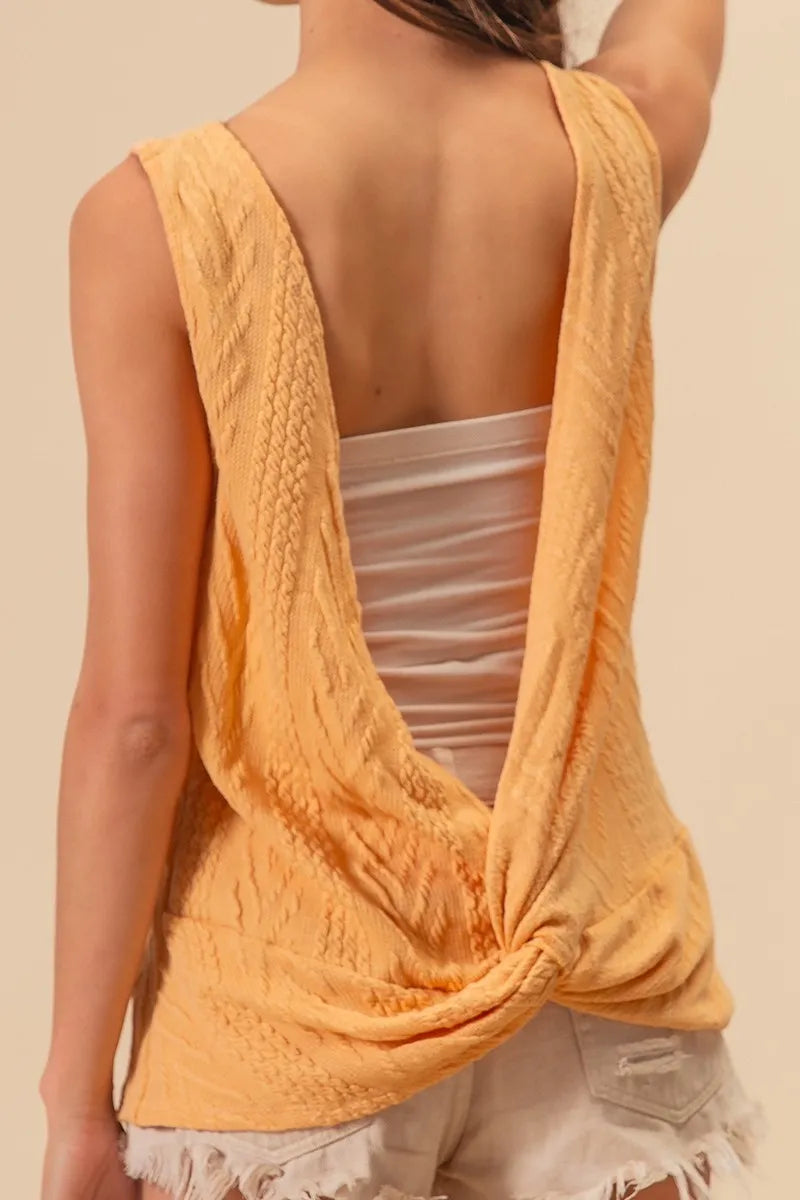 BiBi Textured Knit Sweater - Twist Back Sleeveless Women's Top for Casual Outfits & Layering | Perfect for Fall, Winter & Spring Fashion