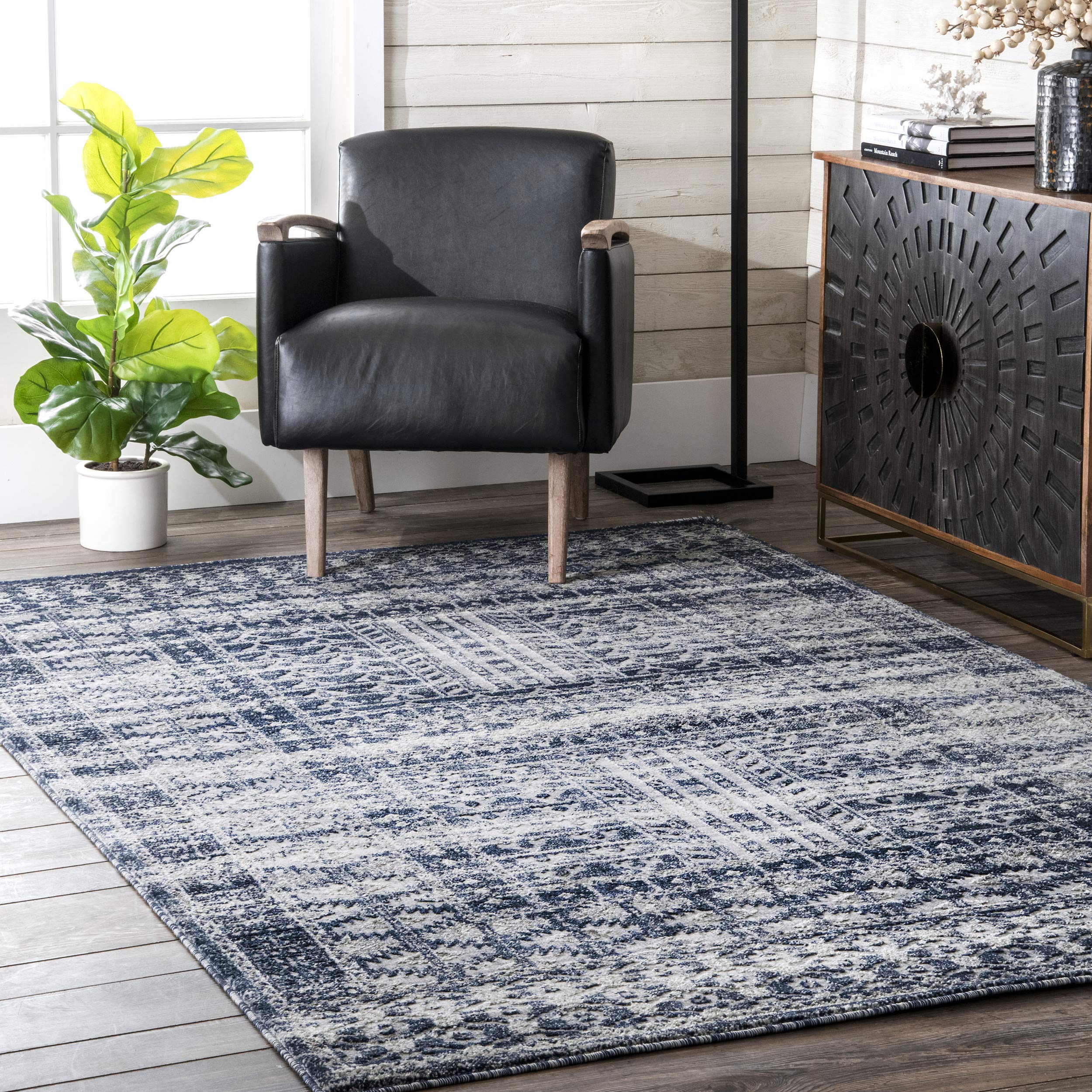 nuLOOM Melina Distressed Grecian Area Rug 8' x 10' Blue - Vintage Style Handmade Rug for Living Room, Bedroom & Home Decor