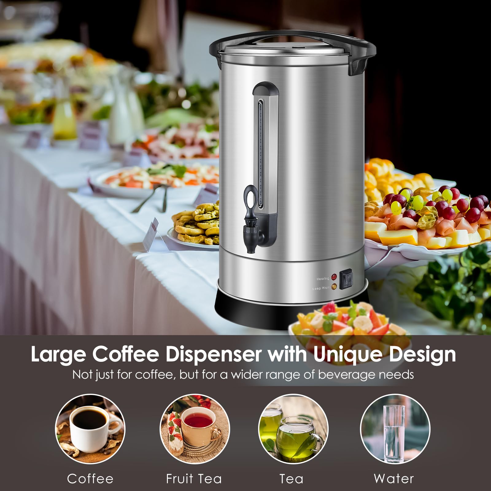 Commercial Coffee Urn 120 Cup (18L) - Extra Large Stainless Steel Hot Water & Coffee Urn - 1500W Quick Brew Electric Percolator for Parties, Events & Catering - Perfect for Church Gatherings, Weddings & Large Offices