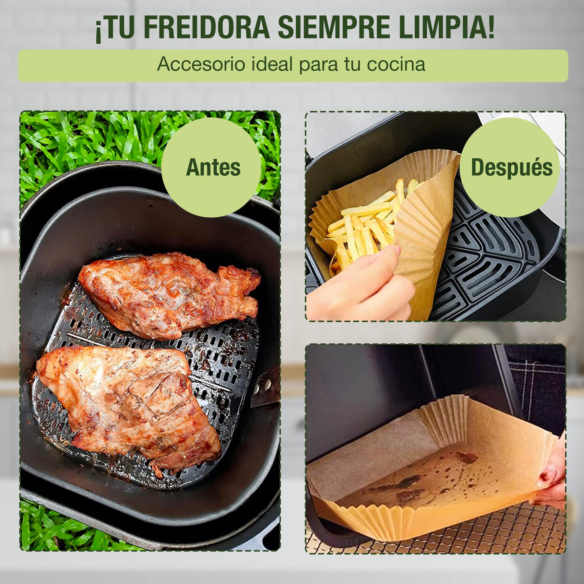 200 Pcs Air Fryer Liners [20-24cm] for 4-7L Square Basket - BPA Free Food Grade Parchment Paper - Perfect for Air Frying Chicken Wings, French Fries & Vegetables
