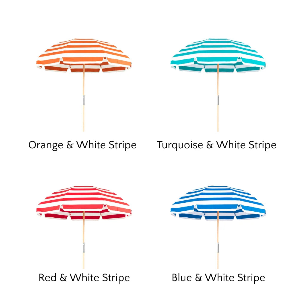 7.5' Classic 8 Rib Round Beach Umbrella - UV Protection Sun Shade for Pool, Patio, Backyard, and Outdoor Activities