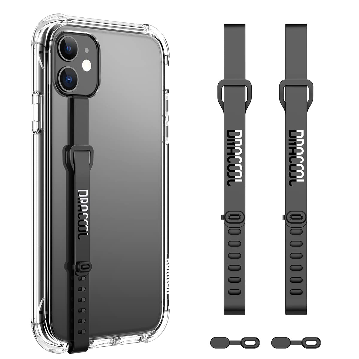 Dracool 2 Pack Silicone Phone Strap - Elastic Finger Holder Grip Loop for iPhone, Samsung Galaxy & Most Smartphones - Secure Anti-Slip Design for One-Hand Use - Perfect for Gym, Running, Commuting & Outdoor Activities - Black