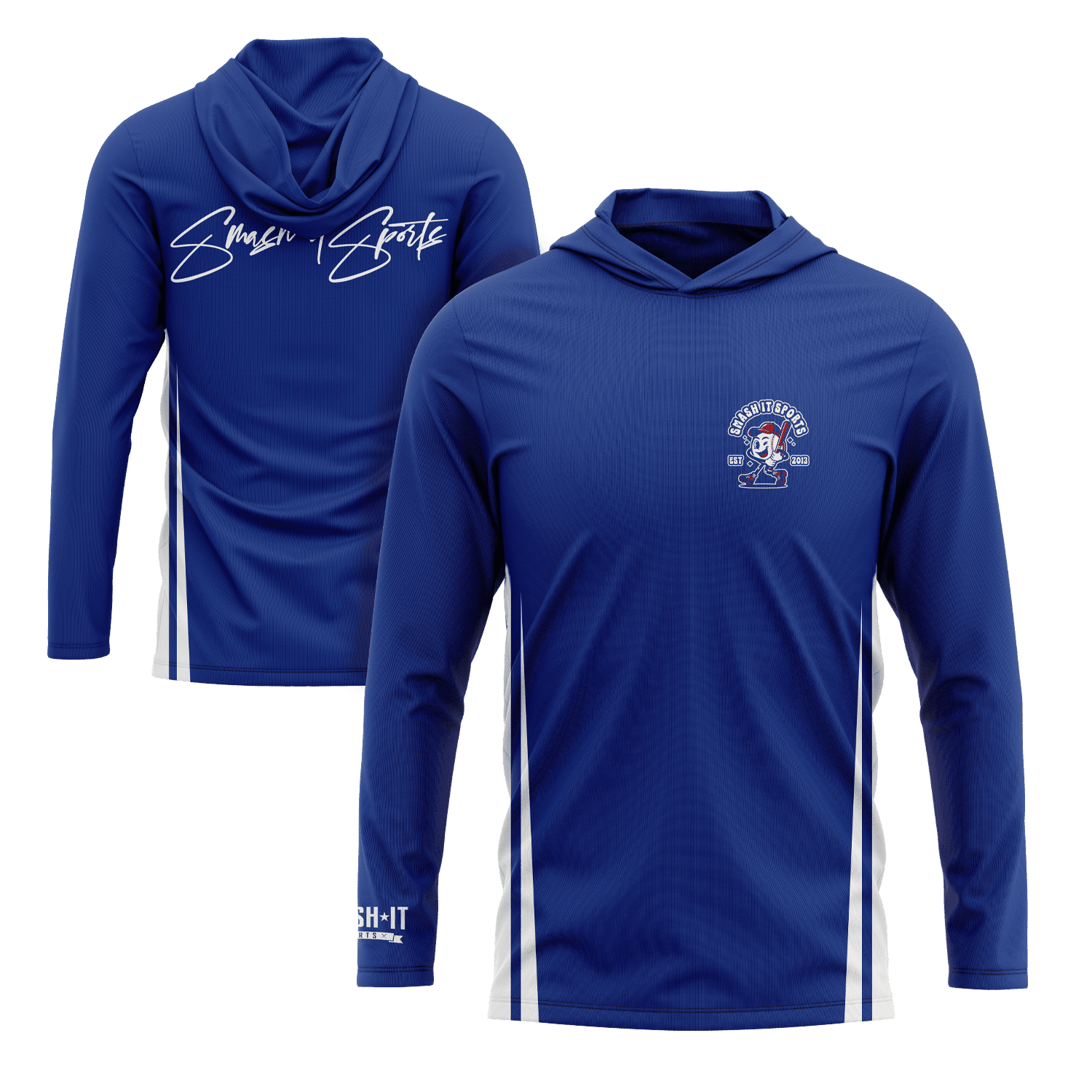 Smash It Sports Hooded Long Sleeve T-Shirt - Royal Blue & White - Comfortable Athletic Wear for Training & Casual Outfits