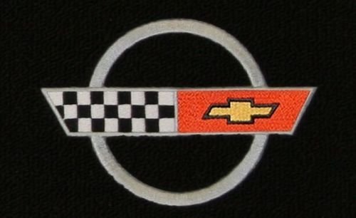 1995-1996 C4 Corvette Floor Mats - Black Loop Carpet with Silver Circle & Flags Logo - Perfect for Classic Corvette Restoration & Car Shows