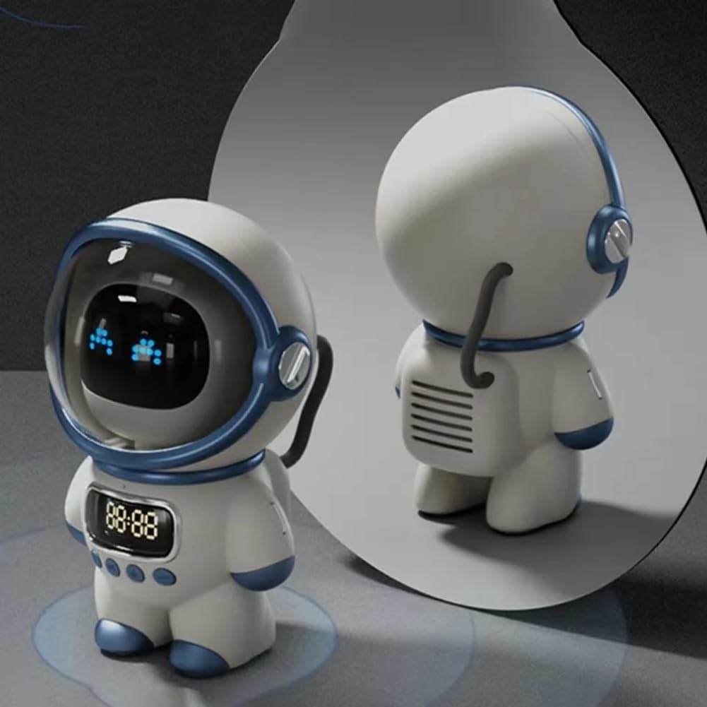 Smart Astronaut Bluetooth Speaker - Portable Wireless Speaker with AI Voice Assistant, Alarm Clock, FM Radio & TF Card Support - Pink Desktop Speaker for Home, Office & Travel