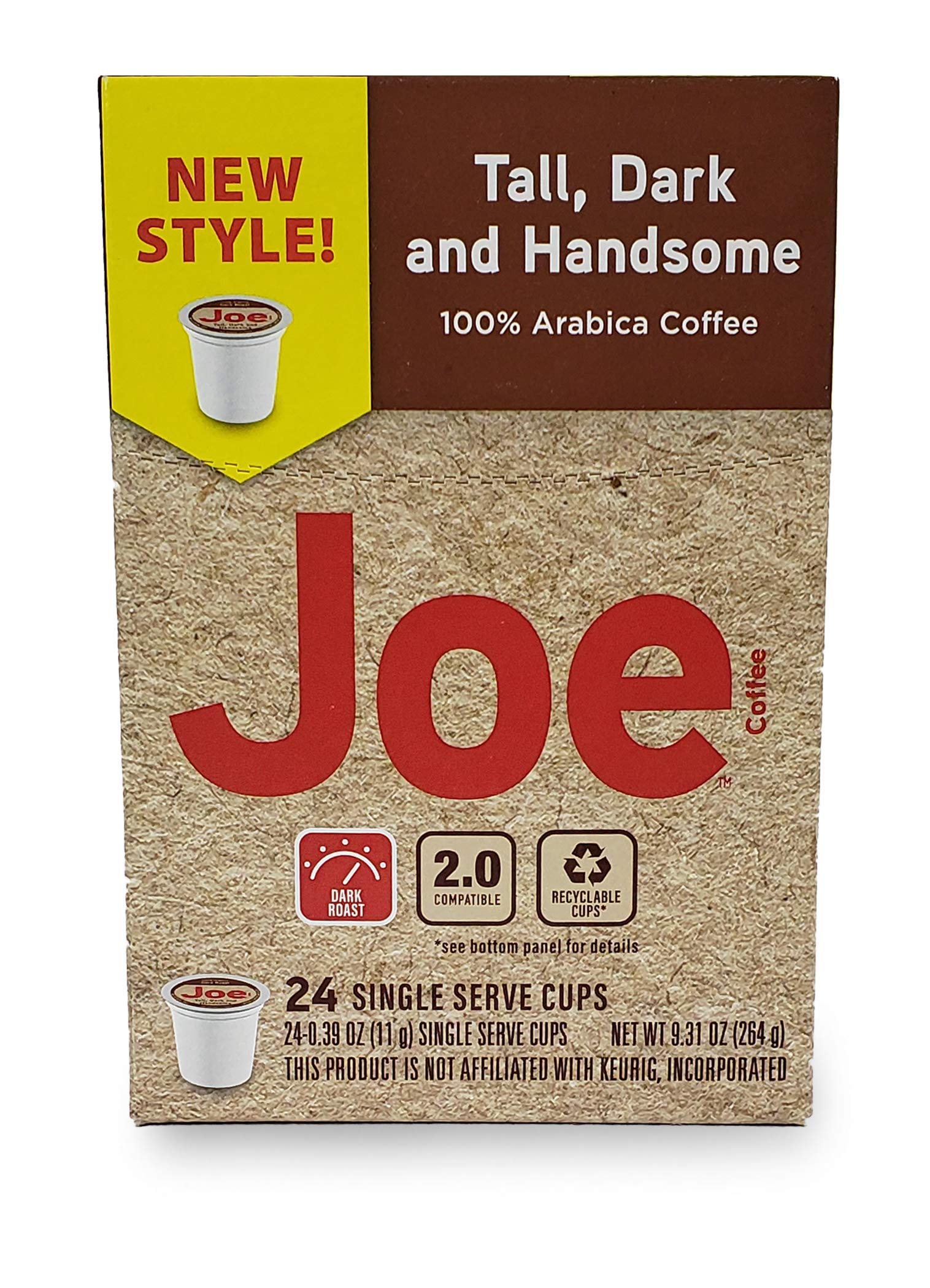 JOE KNOWS COFFEE Tall Dark and Handsome Blend - Recyclable Plastic Single Serve Coffee Pods for Keurig & Other Brewers - Perfect for Home, Office & Travel
