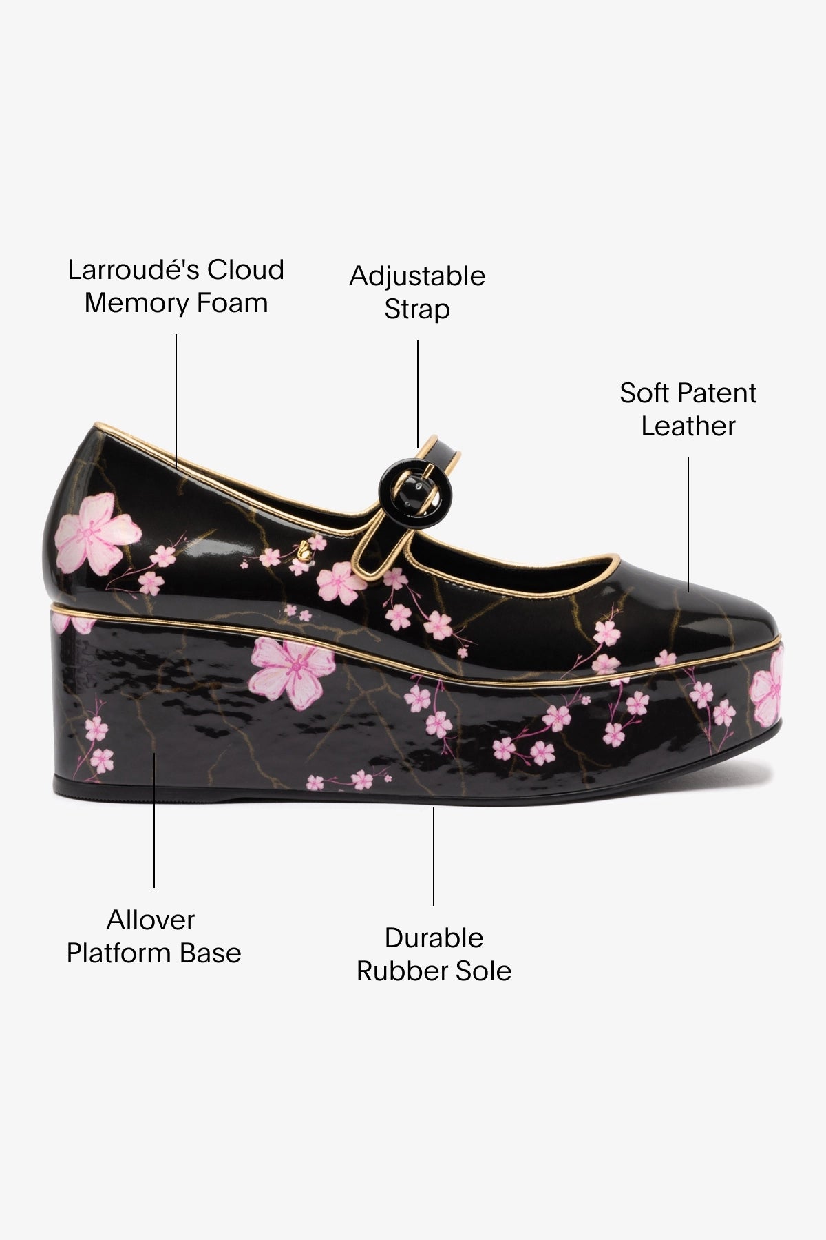 Blair Flatform Sandals - Black Sakura Printed Leather Shoes for Women | Comfortable & Stylish Summer Footwear for Casual Outings and Beach Walks