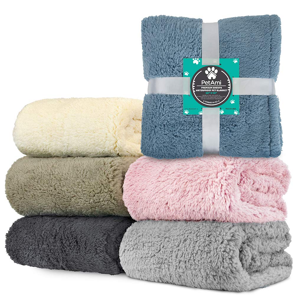 PetAmi Waterproof Dog Blanket - Soft Fleece Throw for Large Dogs & Cats | Cozy Sherpa Sofa Protector for Home & Travel (Grey, 60x80)