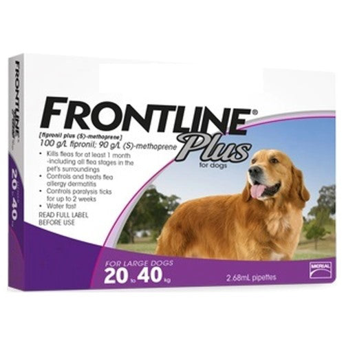 Frontline Plus Flea and Tick Treatment for Large Dogs 20-40kg | Fast-Acting Protection | Vet-Recommended for Home, Yard & Outdoor Use