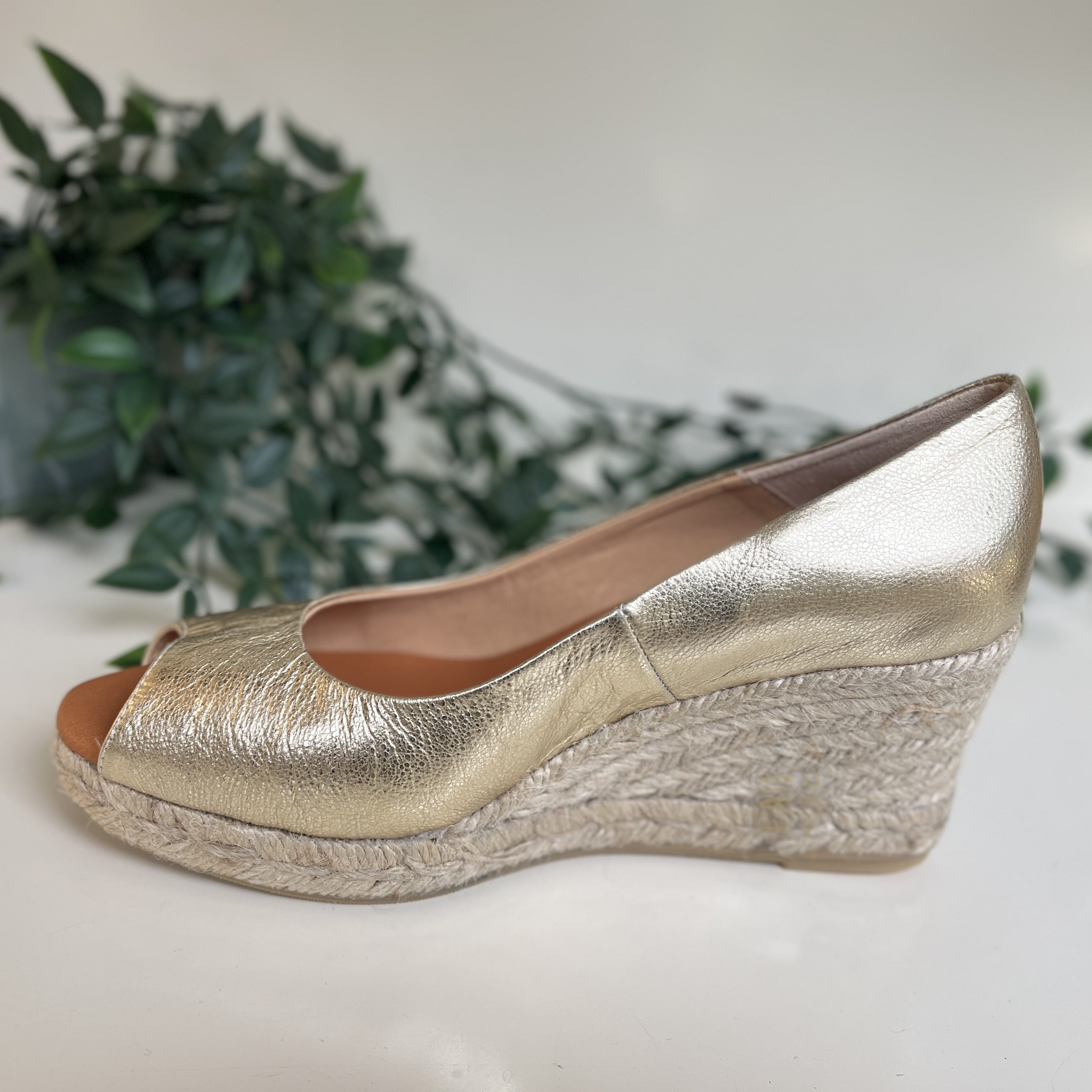 MARIAN Gold Peep Toe Wedge Espadrille Sandals - Women's Fashion Summer Shoes for Beach, Party & Casual Outings