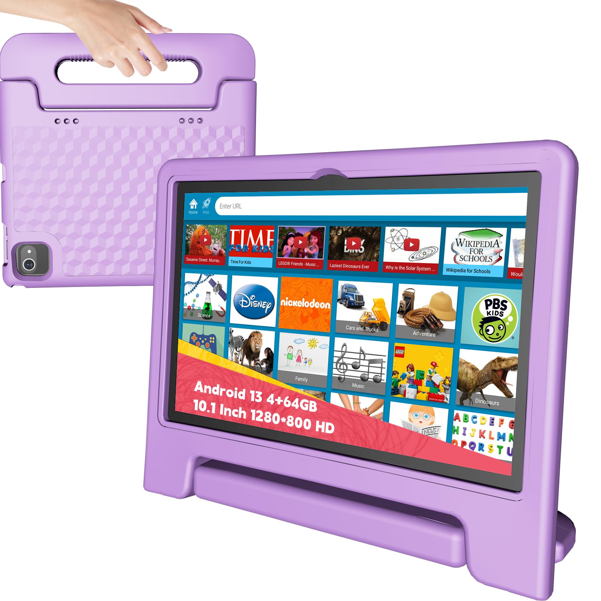 10 Inch Kids Tablet with Android 13 | 4GB RAM 64GB Storage | 8-Core Processor & WiFi 6 | 12 Hour Battery | Parental Controls | HD Display & Dual Cameras | Shockproof Case | Preloaded Educational Apps | Perfect for Learning, Travel & Home Use
