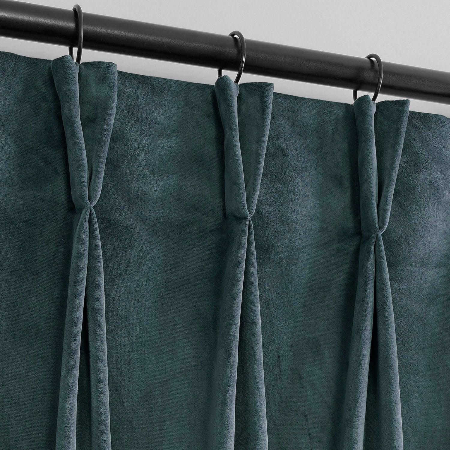 Premium London Blue French Pleat Heritage Plush Velvet Blackout Curtains - Thermal Insulated Room Darkening Drapes for Bedroom, Living Room & Home Theater