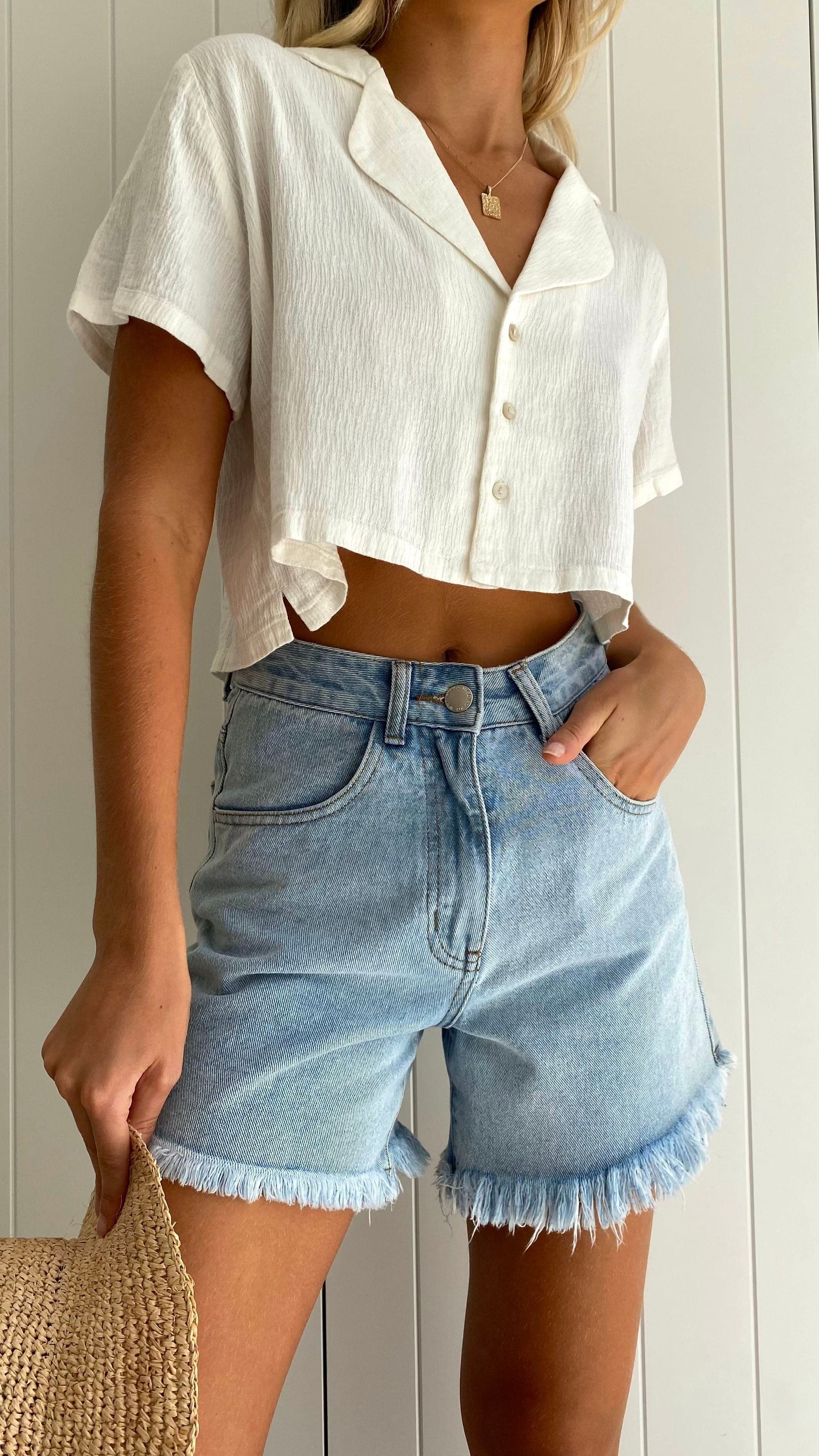 Women's Harlow Denim Shorts - High Waisted Stretch Comfort for Summer Outfits & Casual Wear