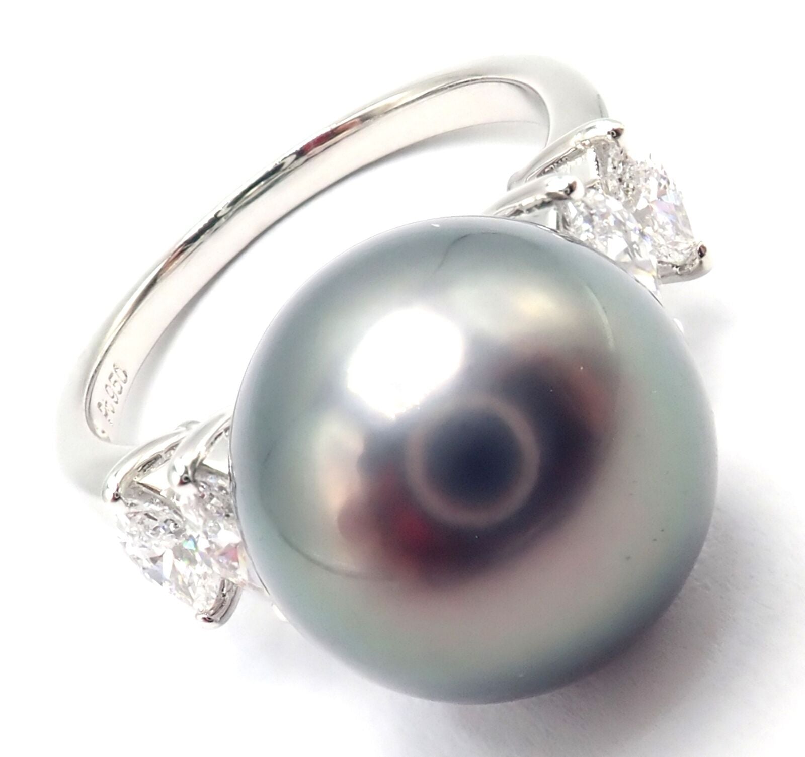 Authentic Mikimoto Platinum Tahitian Pearl Diamond Ring for Women - Elegant Luxury Jewelry for Weddings, Anniversaries & Special Occasions