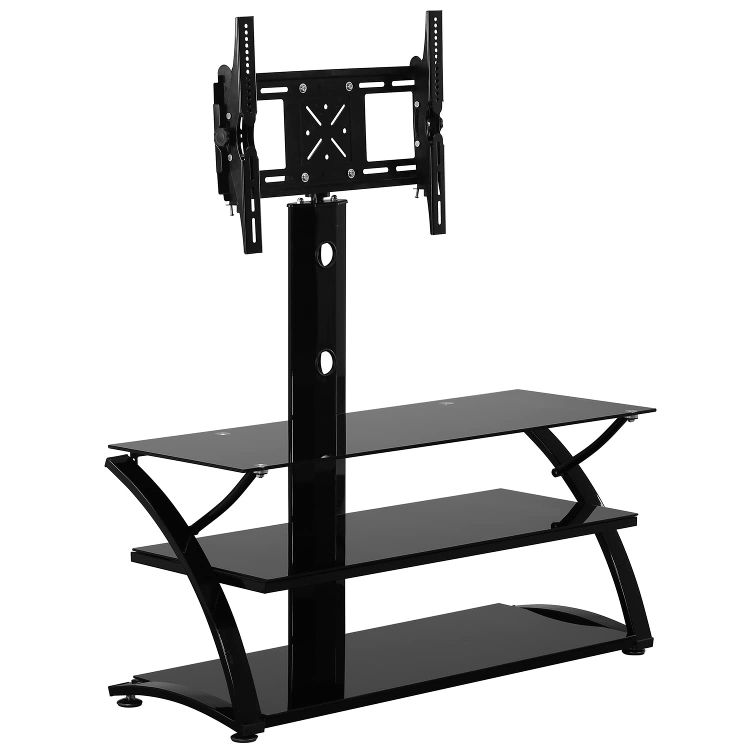 Better Home Products Black Rosa Swivel Mount Glass TV Stand for 60-inch TVs - Perfect for Living Room, Bedroom & Home Theater Setup
