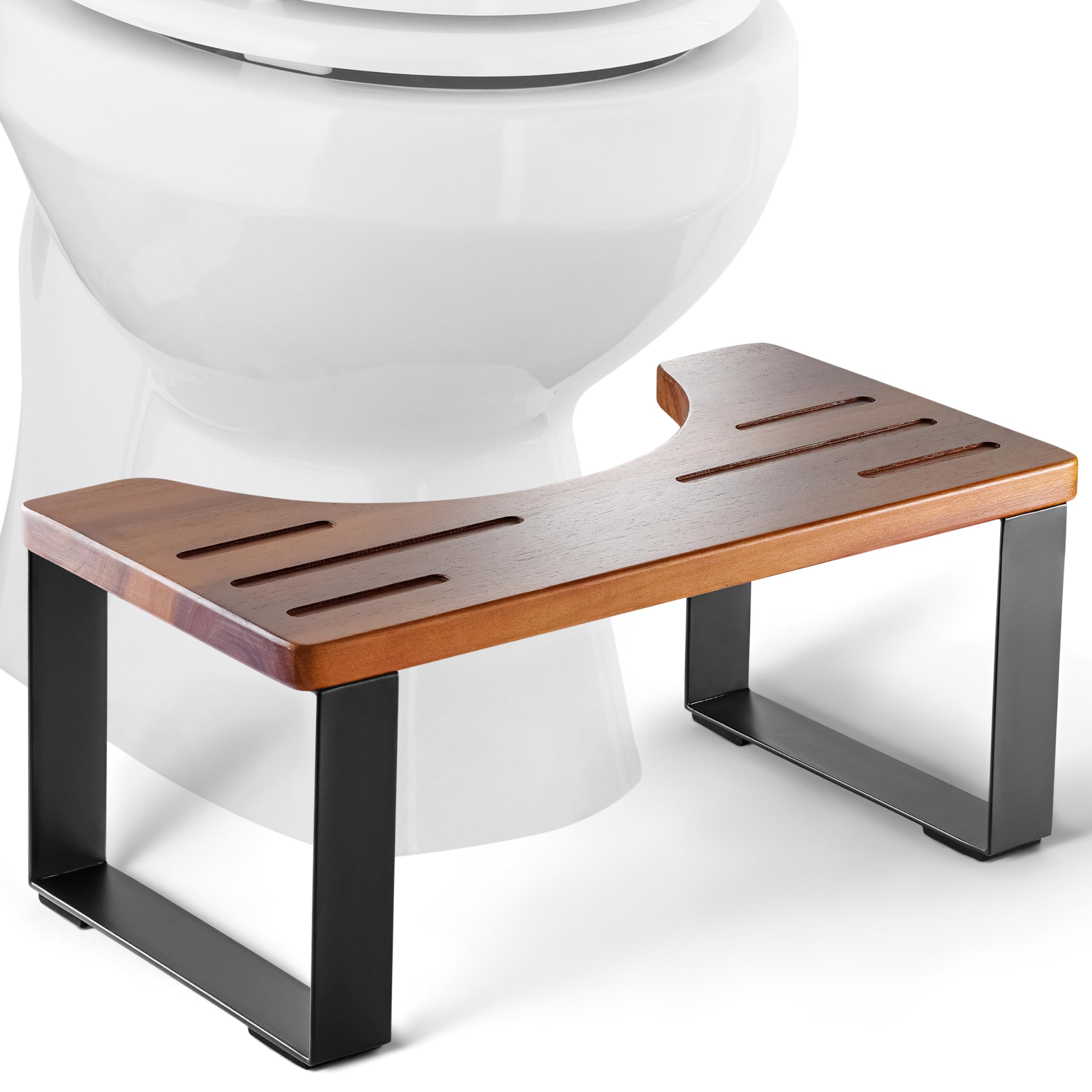 BLUEWEST 7 Inch Acacia Wood Toilet Stool with Steel Frame - Non-Slip Bathroom Step Stool for Adults & Kids, Potty Training Aid, Durable Squatting Support for Better Digestion & Comfort - Ideal for Home, RV & Travel Use
