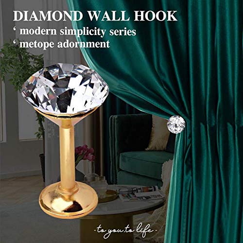 1 Pair Simple Design Diamond Crystal Curtain Hooks - Gold Wall Holdbacks for Drapes & Curtains, Decorative Tiebacks for Living Room, Bedroom, and Window Decor