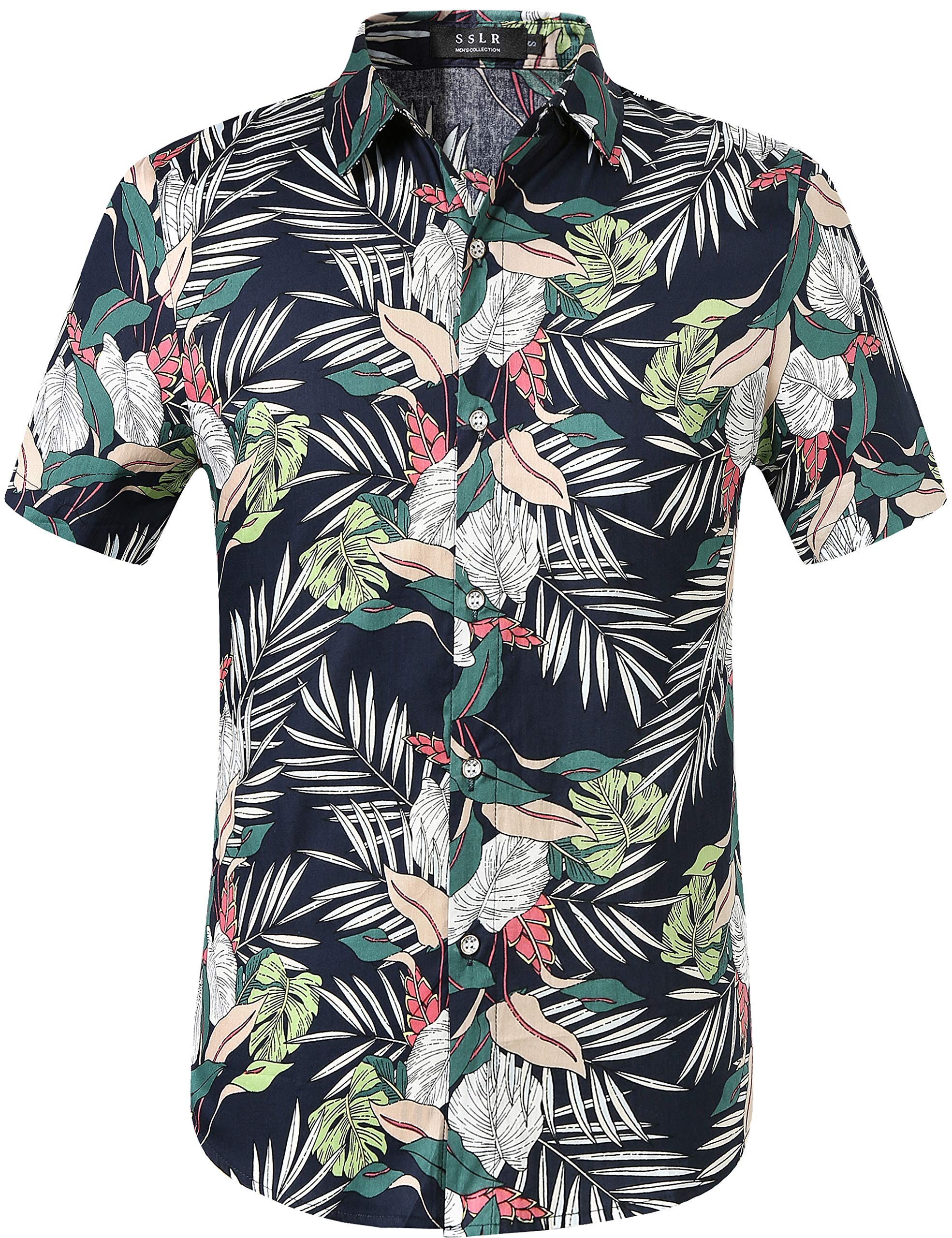 SSLR Men's Casual Button-Down Short Sleeve Hawaiian Shirts | Tropical Print Summer Shirts for Men | Beach Vacation, Luau Party & Casual Wear