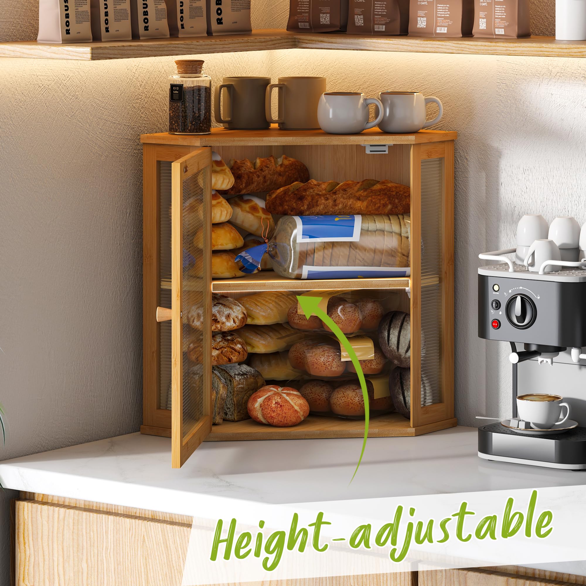 BMOSU Double Layer Bamboo Bread Box for Kitchen Countertop - Large Capacity Wooden Bread Storage Bin (Natural, Extra Large) | Perfect for Storing Bread, Pastries & Baked Goods