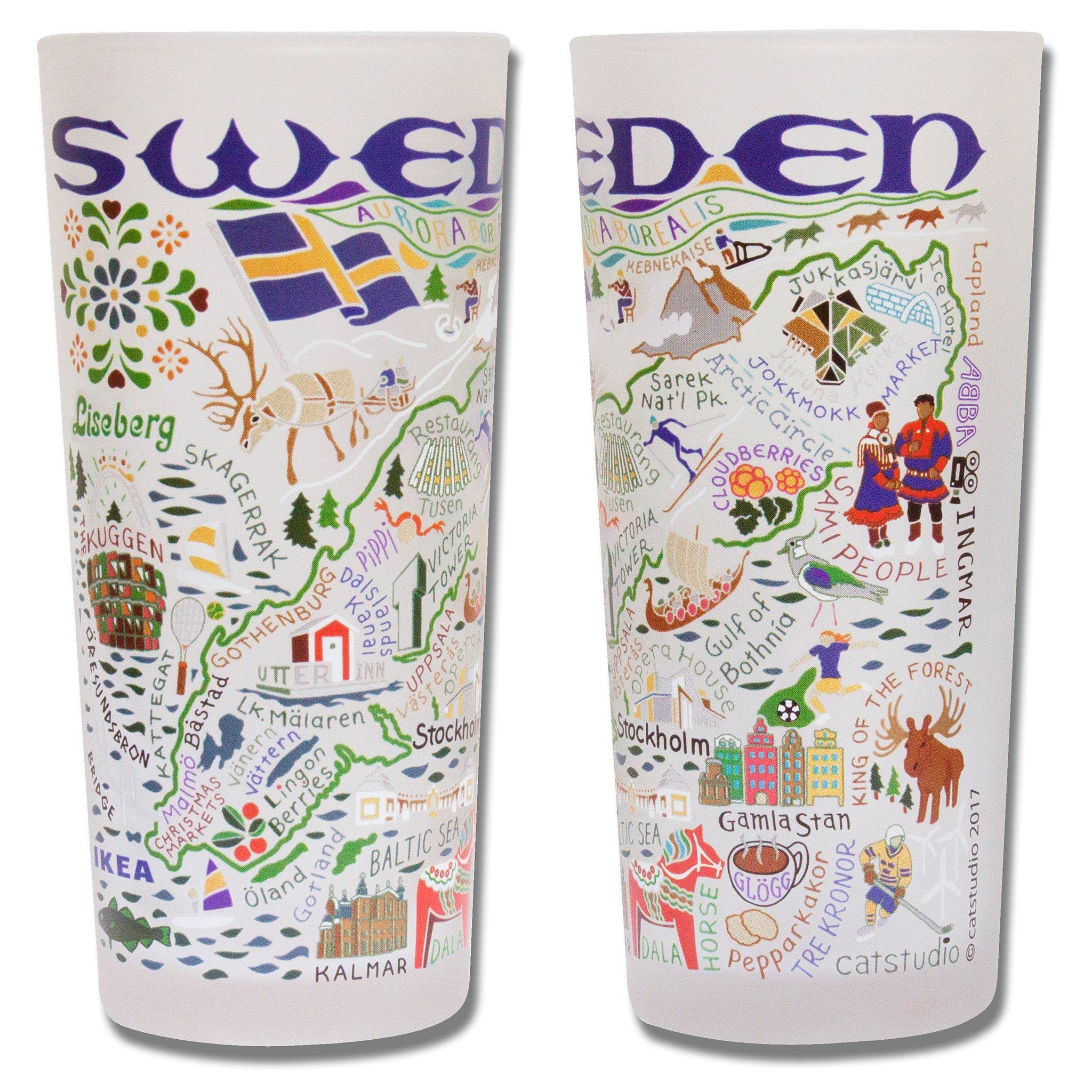 Catstudio 15oz Frosted Glass Drinking Cup - Sweden Inspired Dishwasher Safe Tumbler for Kitchen, Home & Office - Perfect as Wedding Gifts, Housewarming Presents & Swedish-Themed Party Decor