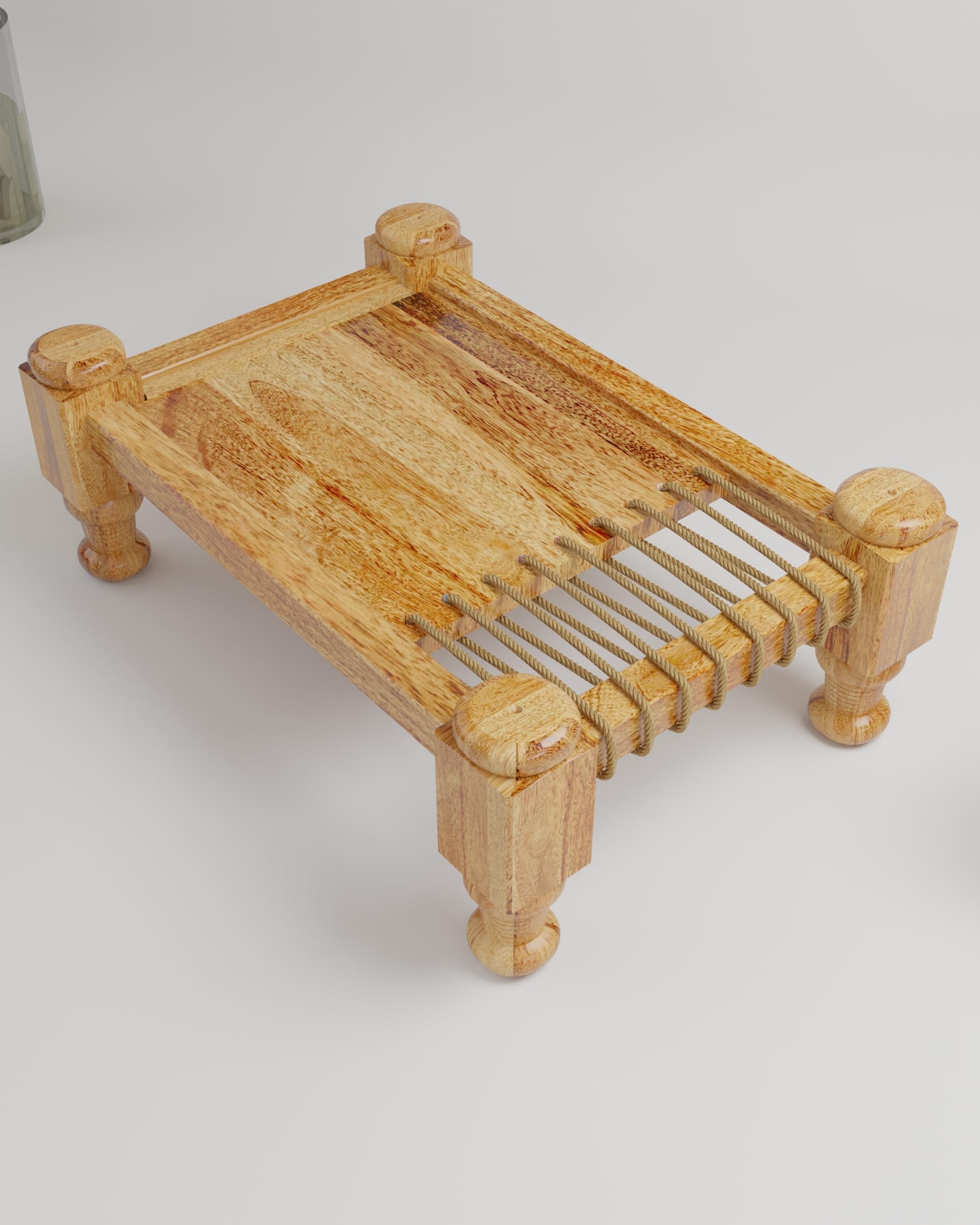 World Mart Handcrafted Charpai Design Wooden Serving Tray - 11x7 Inches Natural Finish Tea & Snack Tray - Perfect for Breakfast in Bed, Coffee Table Decor, and Outdoor Picnics