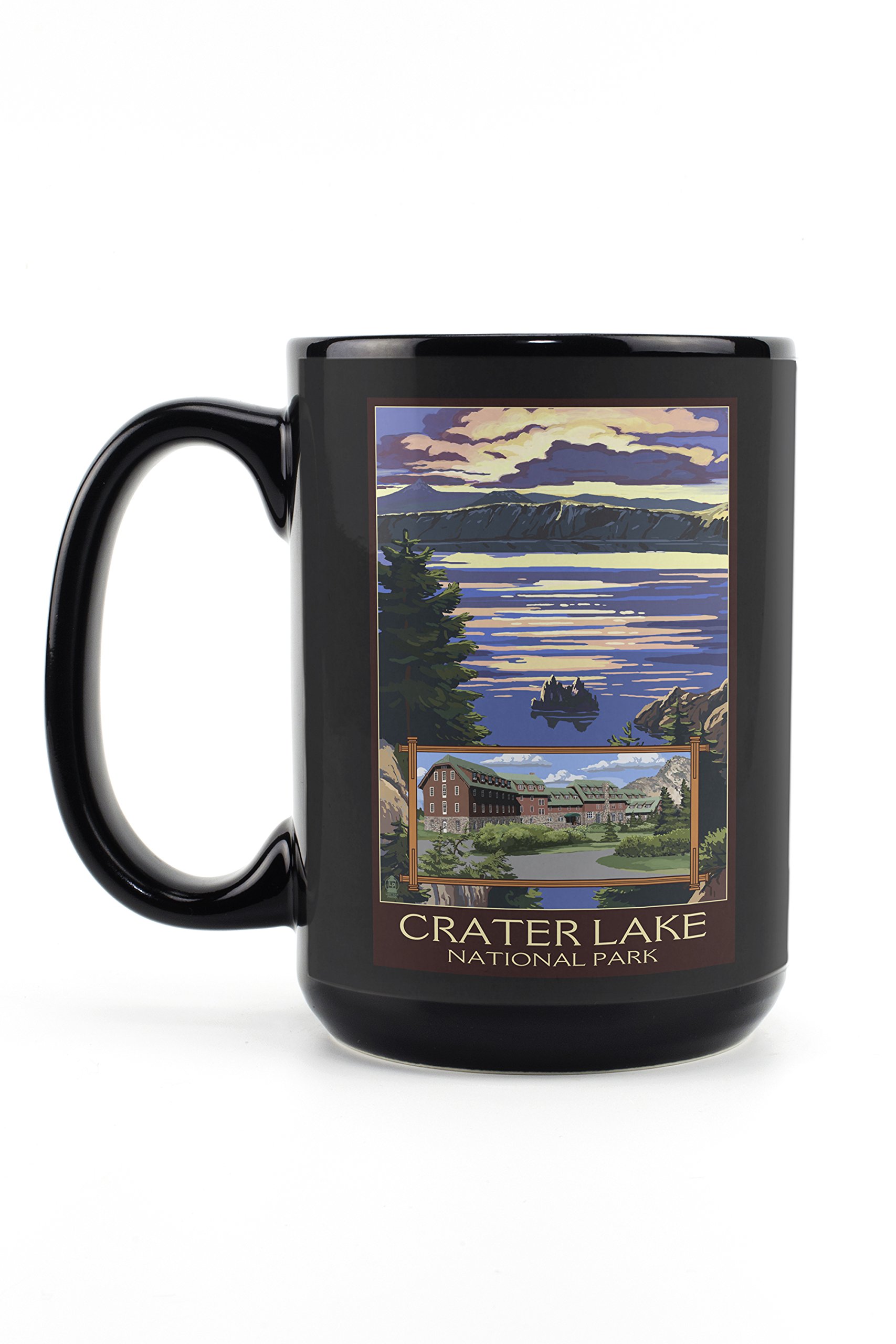 Crater Lake National Park Oregon Scenic Lake & Lodge 15oz Black Ceramic Coffee Mug - Microwave & Dishwasher Safe - Perfect for Home, Office & Camping
