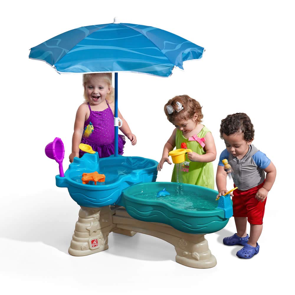 Step2 Spill & Splash Seaway Water Table - Kids Outdoor Water & Sand Sensory Play Set with Umbrella - 11-Piece Summer Activity Toy for Toddlers 1.5+ Years - Perfect for Backyard Fun, Sensory Development & Outdoor Playtime
