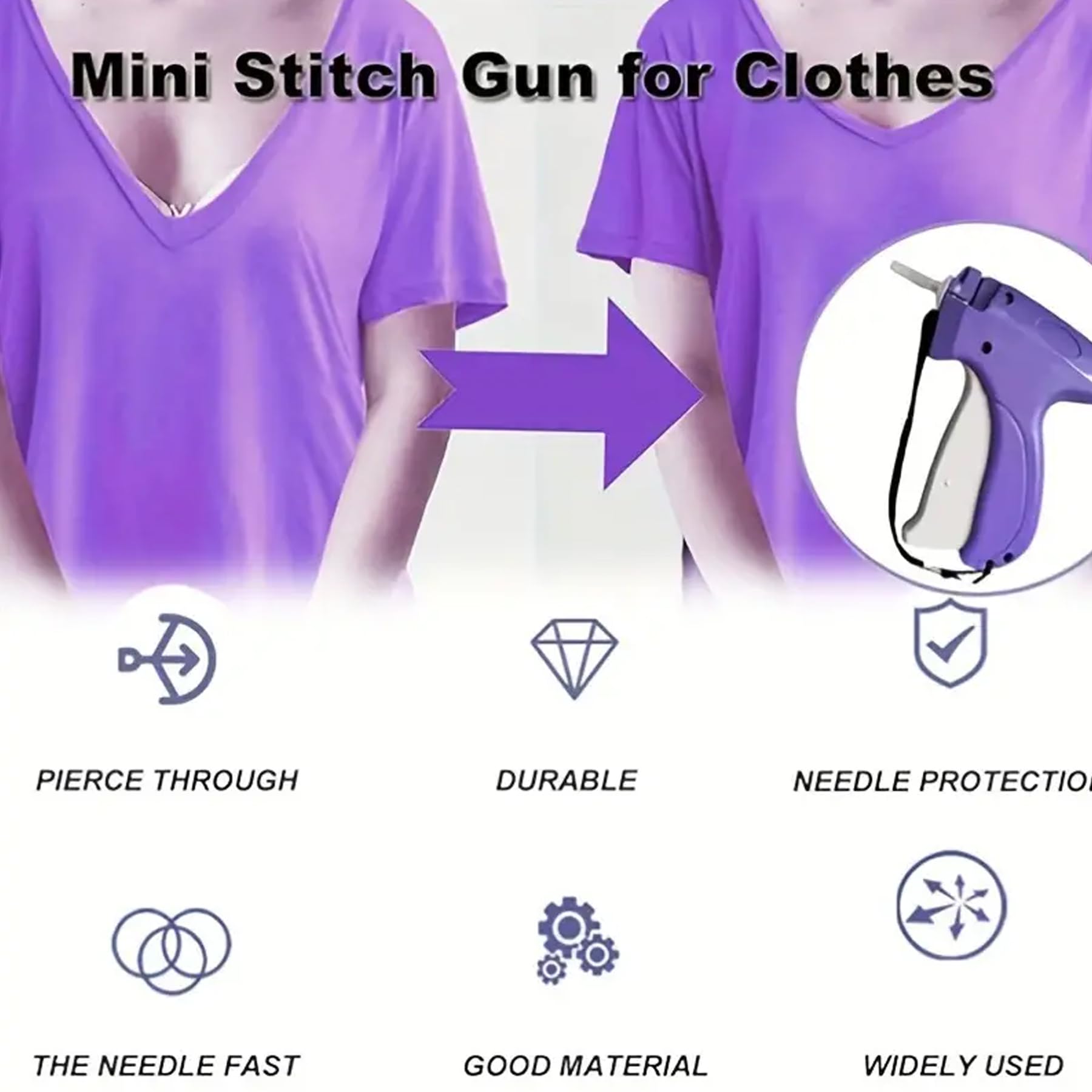 Mini Sewing Gun with 6 Fine Needles & 1000 Fasteners - Quick Clothing Repair Tool for Clothes, Garments, Quilts - Perfect for Emergency Fixes, DIY Projects & Fabric Tagging