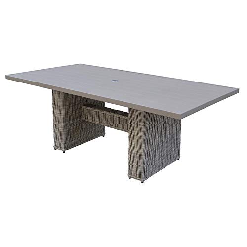 TK Classics DTREC Coast Rectangular Outdoor Dining Table Set - Weather-Resistant Wicker Patio Furniture in Vanilla Creme | Perfect for Backyard, Poolside & Garden Entertaining