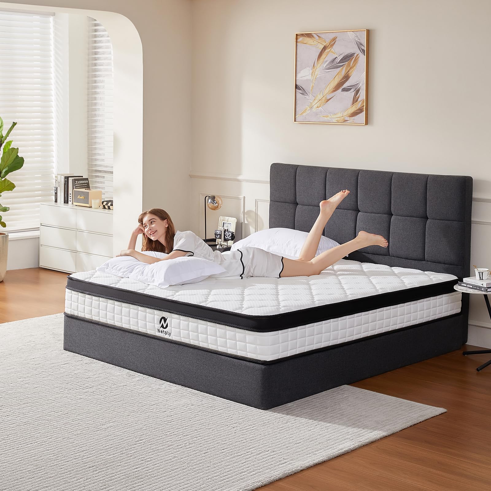 10 Inch Queen Size Hybrid Mattress in a Box - Memory Foam & Pocket Springs for Back Pain Relief & Better Sleep - Medium Firm Support - CertiPUR-US Certified - Perfect for Guest Rooms, Master Bedrooms & Apartments