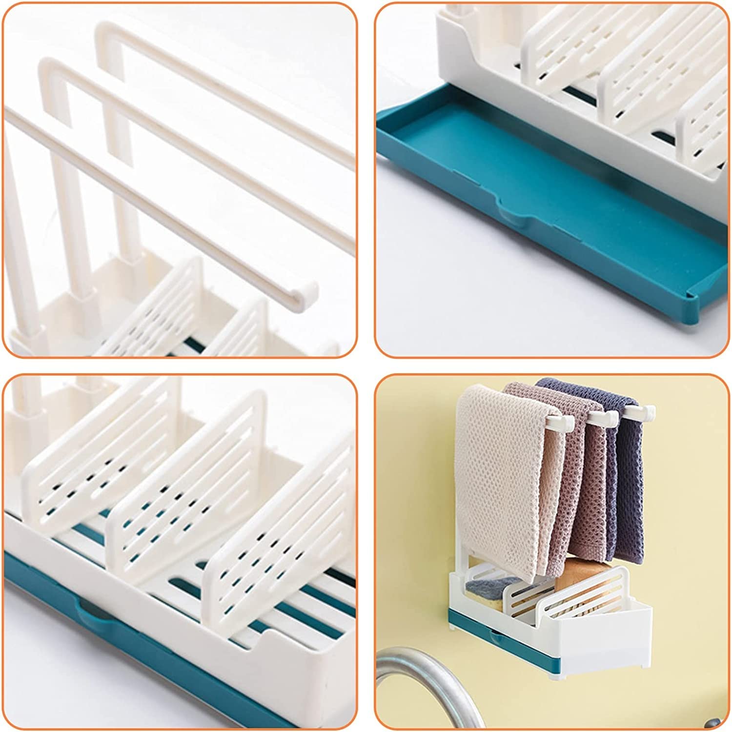 **Stainless Steel Kitchen Sink Caddy & Sponge Holder with Drain Pan - Expandable Sink Organizer for Dishwashing Sponges, Brushes & Cleaning Tools - Perfect for Home Decor & Kitchen Storage**    *(Use Case: Keep your sink area tidy while organizing sponges, brushes, and dish soap for a clutter-free kitchen!)*