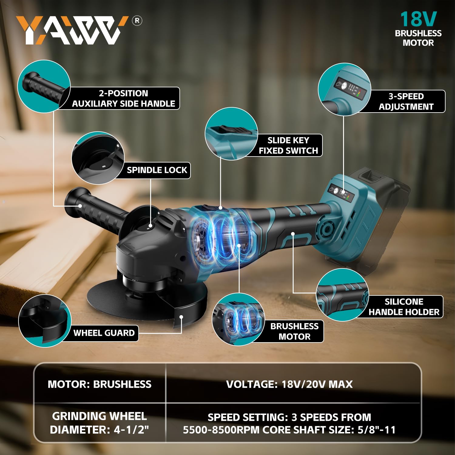 **Makita 18V Cordless Angle Grinder - 3 Speed Adjustable Brushless Motor, 8500 RPM, 5/8''-11 Spindle, Compatible with 4-1/2'' Wheels for Cutting & Grinding (Battery Not Included) - Perfect for Metalwork, Woodworking & DIY Projects**