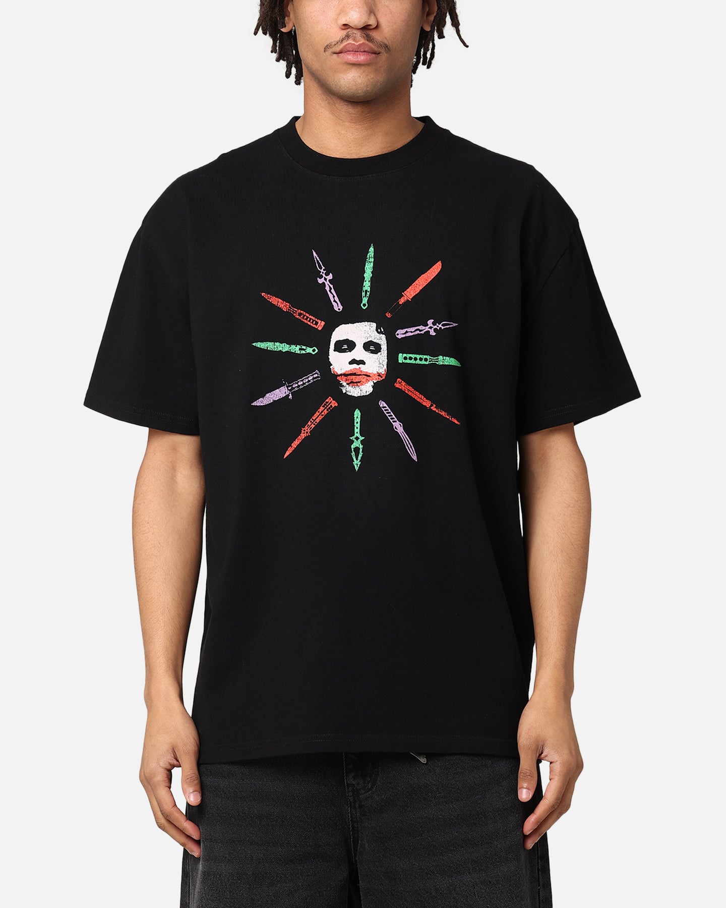 DC Batman The Joker Scars Graphic T-Shirt for Men - Black Cotton Vintage Heavyweight Tee - Perfect for Cosplay, Comic Con & Superhero Fans