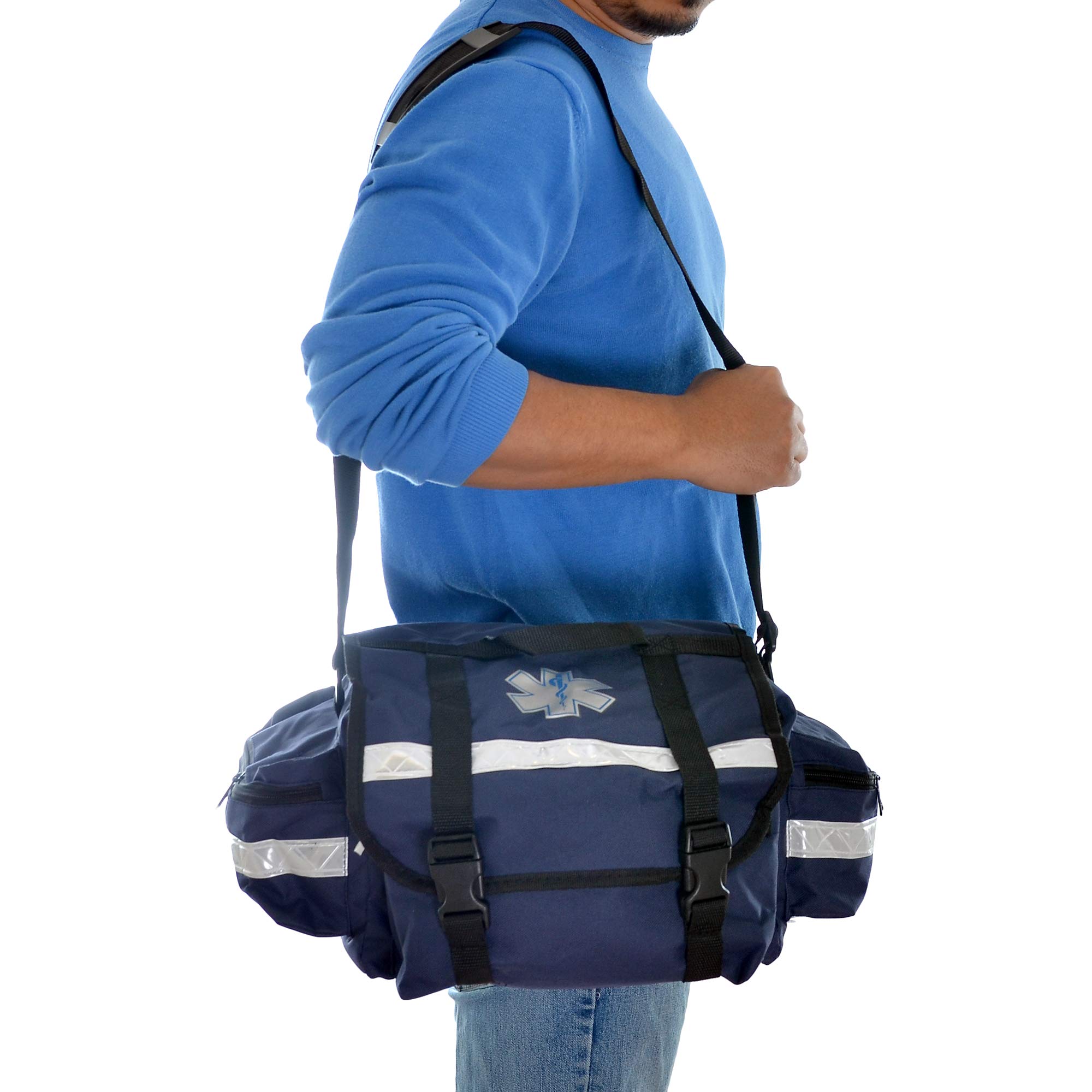 Dealmed Fully Stocked First Responder Trauma Bag - EMT Medical Emergency Kit with Essential Supplies | Portable Blue First Aid Bag for EMS, First Aid Responders & Outdoor Emergencies