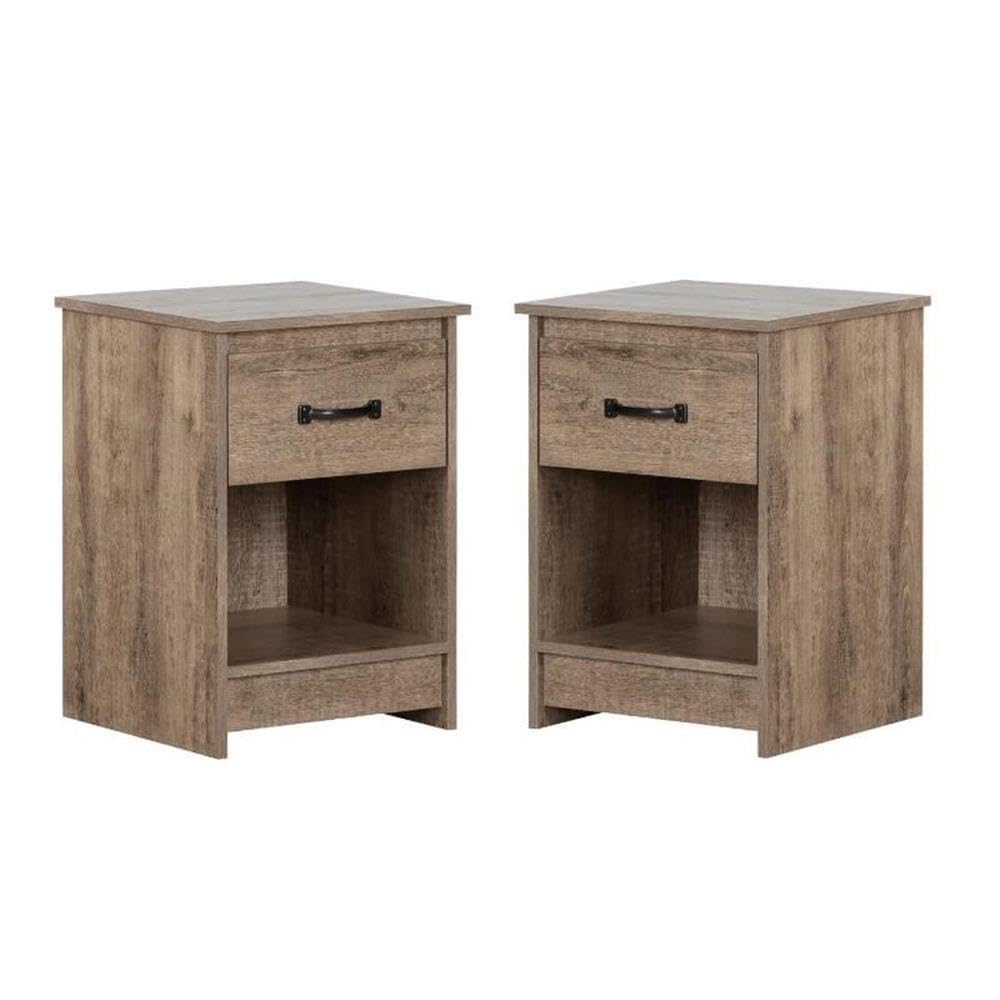 Weathered Oak Wood Nightstand Set of 2 with 1 Drawer - Home Square Tassio Bedside Table for Bedroom, Living Room & Office Storage