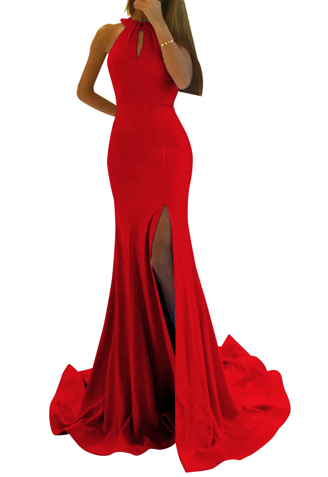 Elegant Mermaid Prom Dress for Women - Long Slit Backless Halter Formal Evening Gown for Parties, Dances & Special Occasions