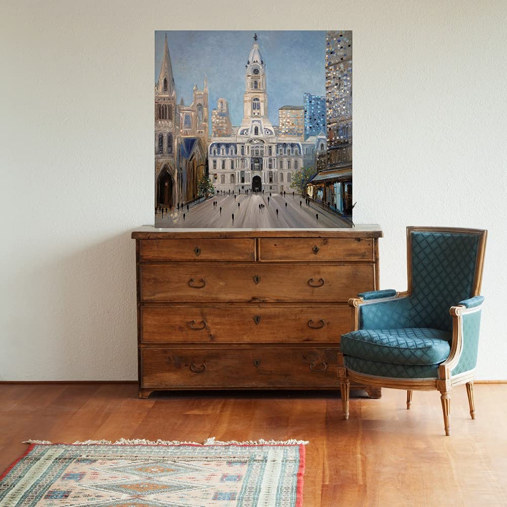 Ekaterina Ermilkina Fine Art Canvas - City Hall 1 Wall Decor Painting for Living Room, Bedroom, Office | 22x22 Inch Stretched Canvas | Ready to Hang | Perfect for Home, Office & Commercial Spaces