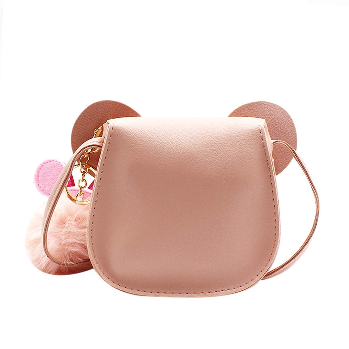 Cute Pink Mini Crossbody Purse for Toddler Girls - Small Wallet with Mouse Ears, Bowknot & Pompom Keychain - Perfect for Disney Trips, Birthday Gifts & Daily Use