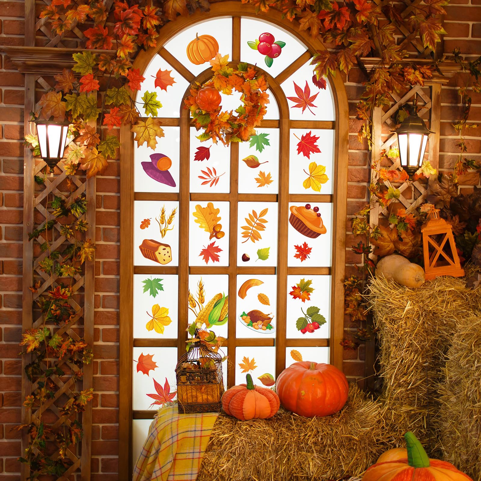 9 Sheet Thanksgiving Window Clings - Autumn Turkey Pumpkin Fall Leaves Window Decals for Home, School, Office Decor | Seasonal Party Supplies & Holiday Gifts | Perfect for Thanksgiving Decorations, Classroom Activities & Festive Home Styling
