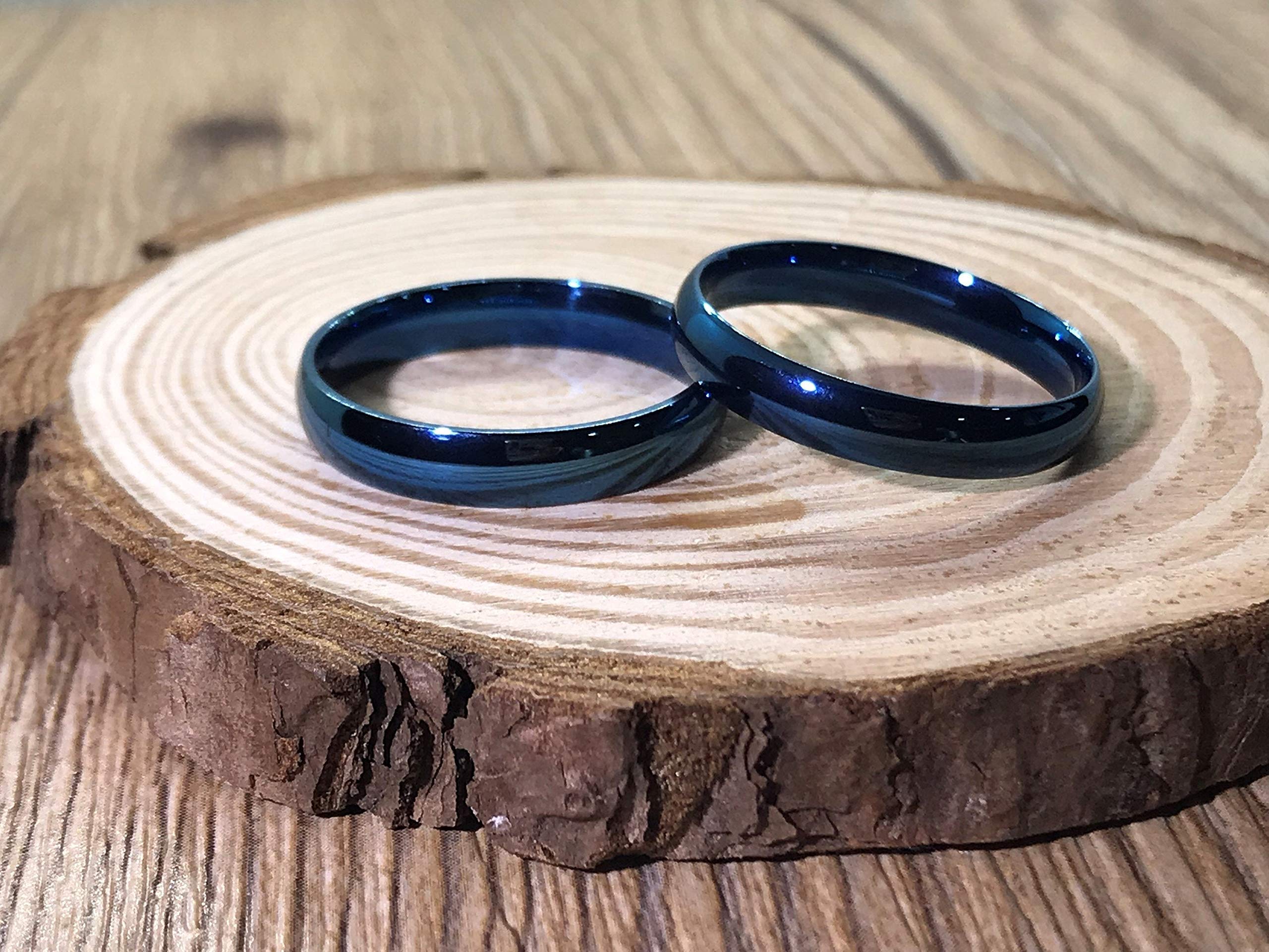 Custom Handmade Blue Titanium Dome Couple Rings Set - Matching Anniversary Rings for Women & Men - Perfect for Weddings, Engagements & Romantic Gifts