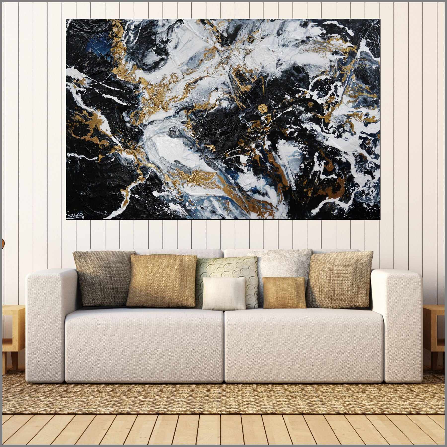 Golden Blu Ransom 160cm x 100cm Black Gold Textured Abstract Canvas Wall Art - Modern Home Decor for Living Room, Bedroom & Office