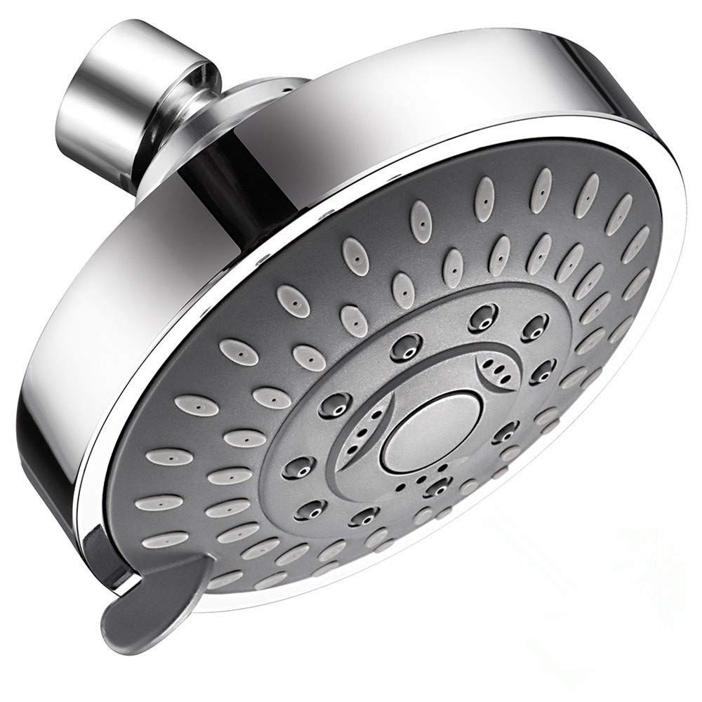 YUYVIO 4 Inch High Pressure Shower Head - 5-Setting Adjustable Overhead Shower with Chrome Finish & Copper Connector - Perfect for Bathroom, Spa-Like Experience & Water Saving