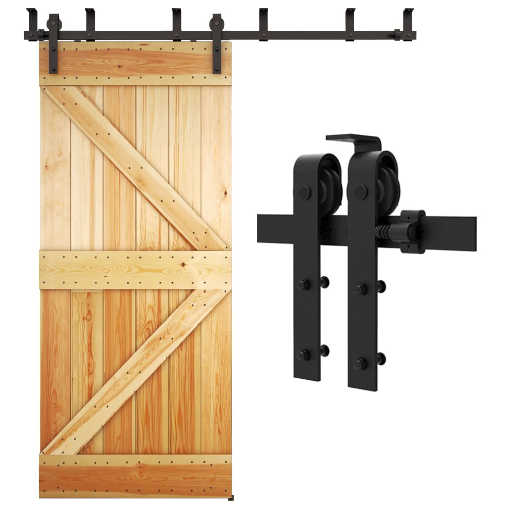 5FT Ceiling Mount Sliding Barn Door Hardware Kit - Heavy Duty Closet Rail System with Roller Brackets for Wooden Doors | Perfect for Bedroom, Closet & Loft Spaces