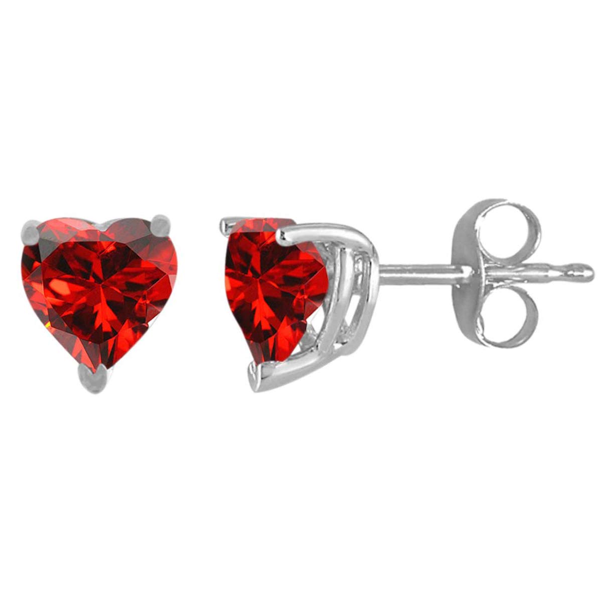 MauliJewels 14k White Gold Heart-Shaped Garnet Earrings for Women - 2.4 Carat 7MM 4-Prong Stud Earrings | Perfect for Valentine's Day, Anniversary Gifts & Special Occasions