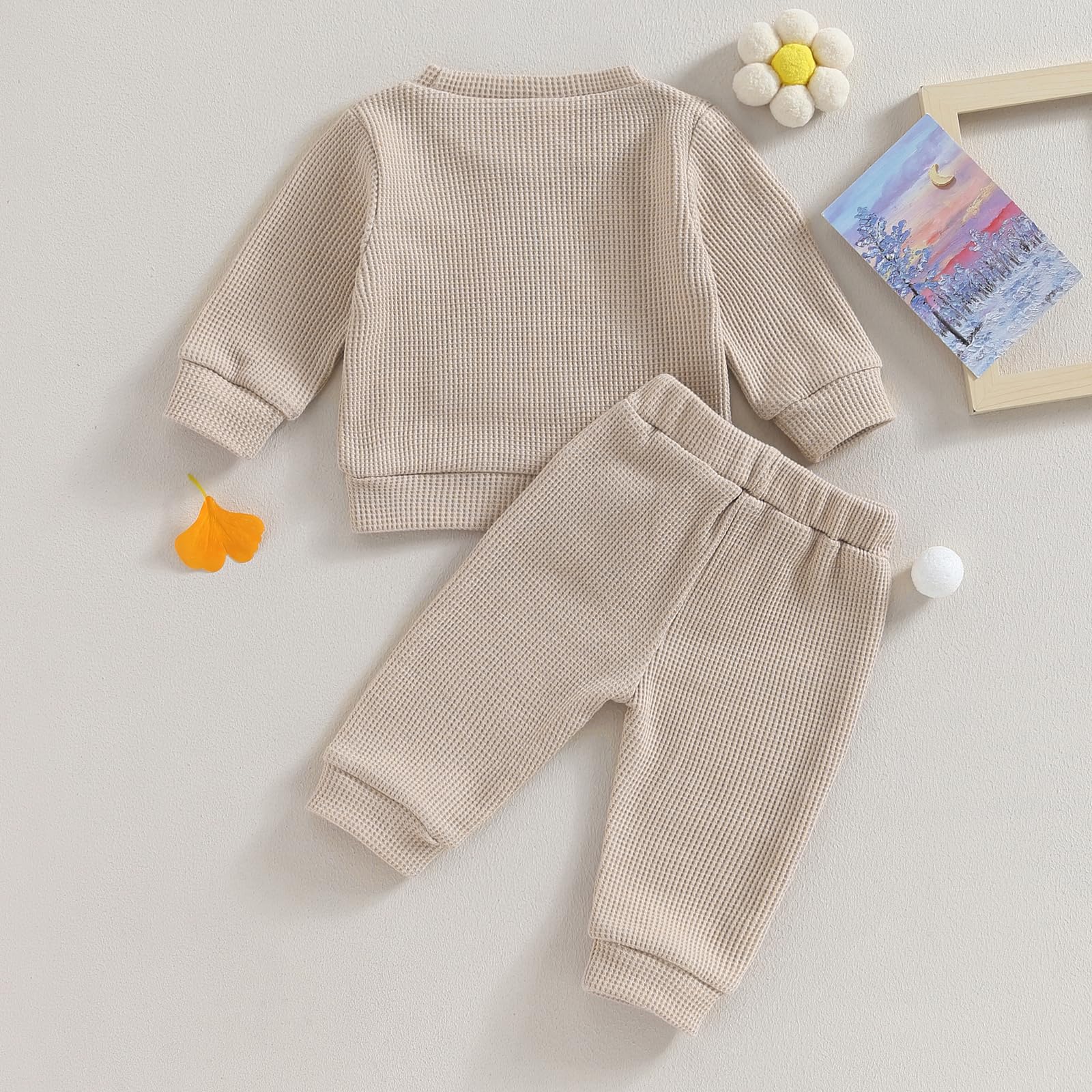 Big Sister Little Sister Matching Outfits - Baby Girls Waffle Long Sleeve Sweatshirt & Pants Set - Toddler Clothes for Twins, Siblings & Family Photos - Soft & Cozy Winter Outfit for Playdates & Holidays