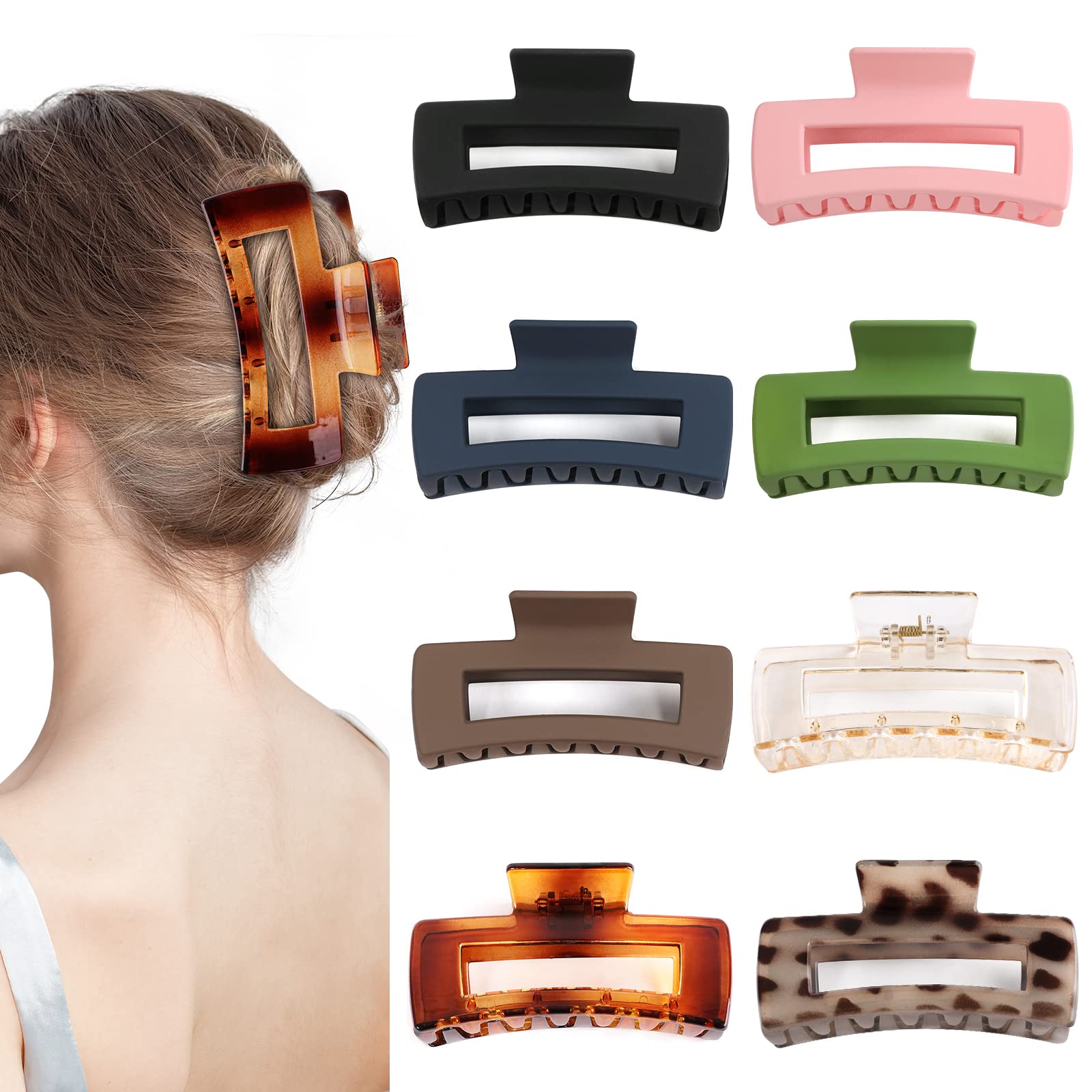 8 Pcs 4.13 Inch Large Claw Clips for Thick Hair - Strong Hold Matte Square Hair Clips for Women, Rectangle Hair Styling Accessories | Perfect for Updos, Ponytails & Everyday Hairstyles | Great Christmas Gift Idea