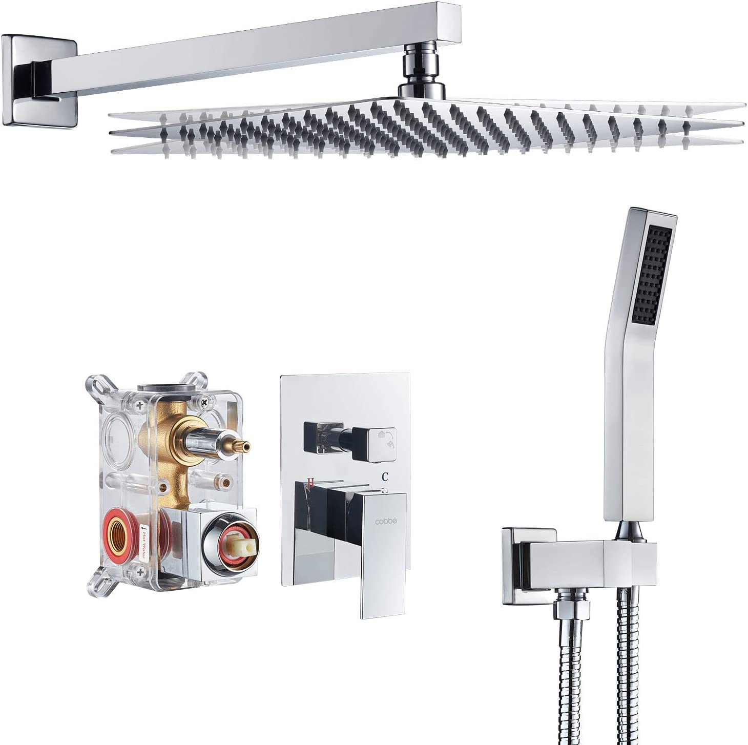 Cobbe 10 Inch Rainfall Shower System with Handheld Shower Head - Brushed Nickel Shower Faucet Set Including Rough-in Valve Body & Trim - Perfect for Modern Bathroom Renovations and Spa-Like Shower Experiences