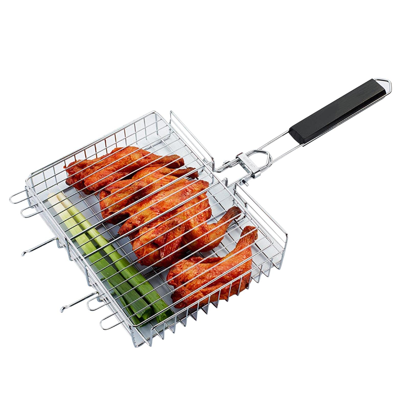 Stainless Steel BBQ Grill Basket - Large 3-Notch Fish Grilling Basket with Anti-Scalding Handle, Portable & Removable with Carry Bag - Perfect for Outdoor Camping, Picnics, and Backyard Barbecues