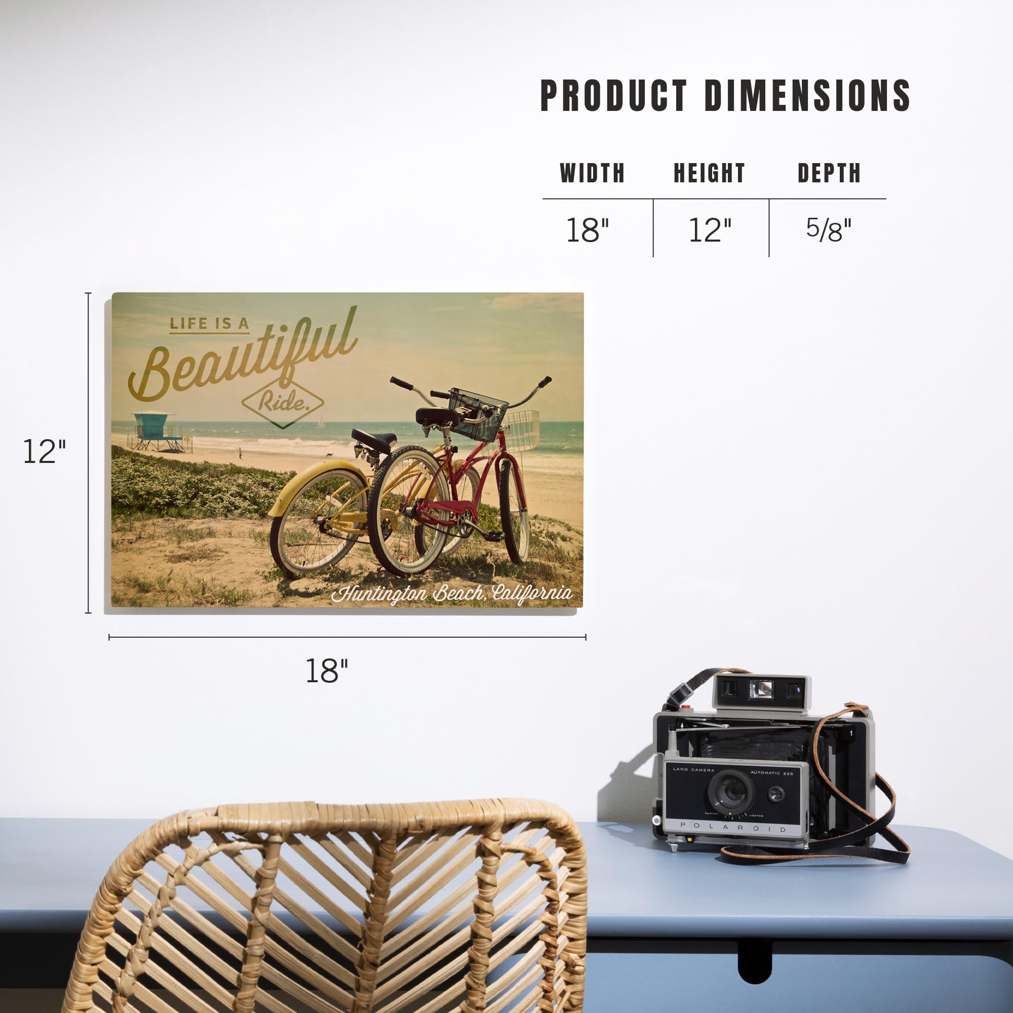 Premium 12x18 Inch Wood Wall Sign - 'Life is a Beautiful Ride' Huntington Beach California Decor | Ready to Hang Beach Cruiser Art for Home, Office, or Coastal Living Spaces